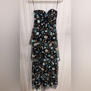 Dress the Population Strapless Black and Blue Floral Dress